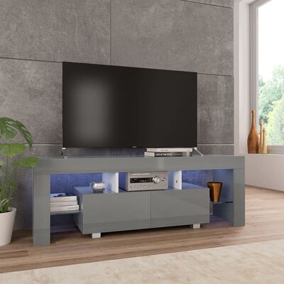 vidaXL TV-benk med LED-lys høyglans grå 130x35x45 cm
