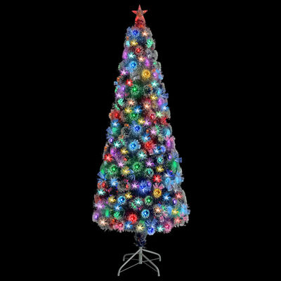 vidaXL Kunstig juletre med LED hvit og blå 210 cm fiberoptikk