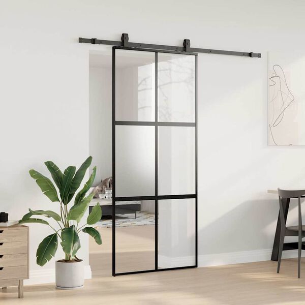 vidaXL Skyved&oslash;r med monteringssett svart 90x205 cm herdet glass