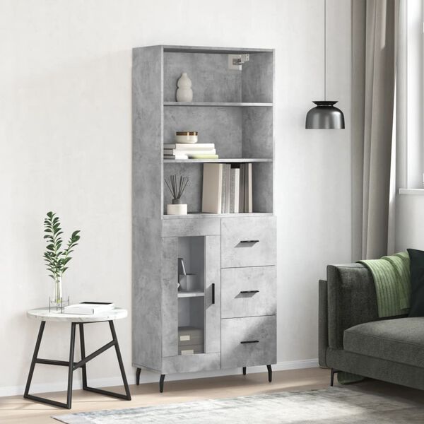 vidaXL Highboard betonggr&aring; 69,5x34x180 cm konstruert tre