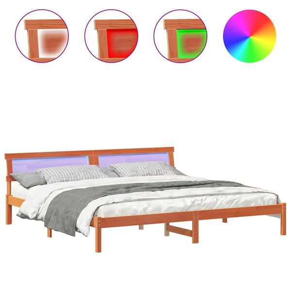 vidaXL Sengestamme med hodegjerde Vokset Brun 200 x 200 cm Massiv furu