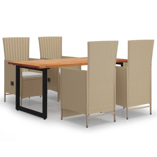 vidaXL Utend&oslash;rs spisestue med puter 5 deler polyrotting beige