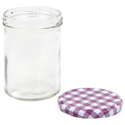 vidaXL Syltetøyglass med hvite og lilla lokk 96 stk 400 ml