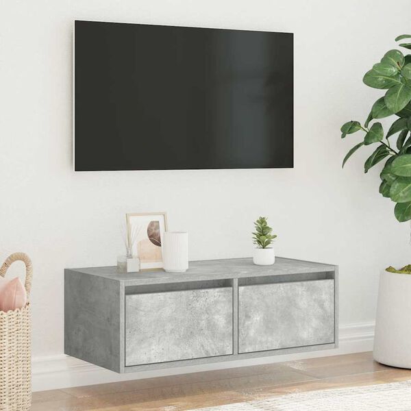 vidaXL TV-benk med LED-lys betonggrå 75x35,5x25 cm