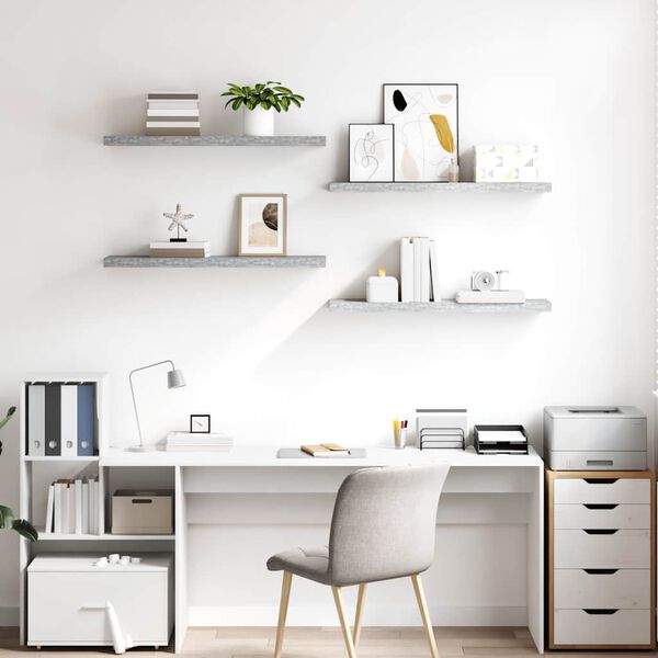 vidaXL Flytende vegghyller 4 stk betonggrå 90x23,5x3,8 cm MDF