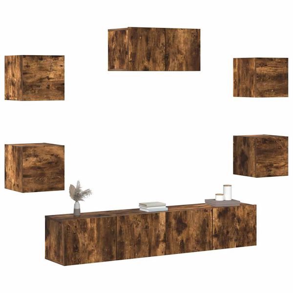 vidaXL TV-skapsett 7 deler r&oslash;kt eik konstruert tre