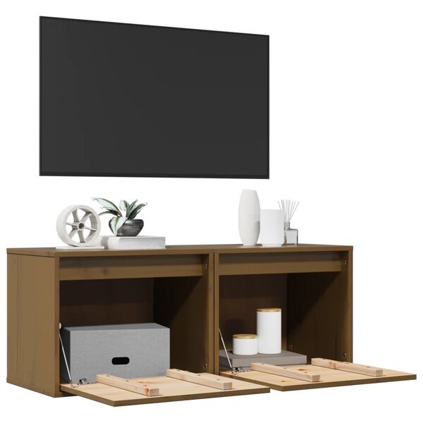 vidaXL Veggskap 2 stk honningbrun 45x30x35 cm heltre furu