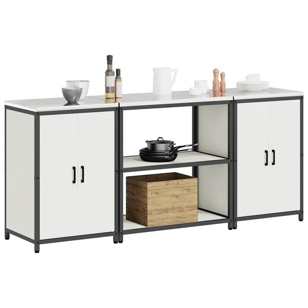 vidaXL Kj&oslash;kkenoppbevaringssett med hylle 3 pcs Hvit Kaldvalsest&aring;l