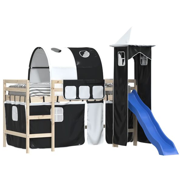 vidaXL Gardiner til k&oslash;yeseng med tunnel og t&aring;rn hvit og svart