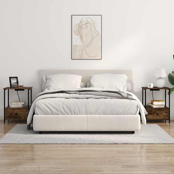 vidaXL Nattbordskap med skuff R&oslash;kt eik 42 x 41 x 56 cm Konstruert tre