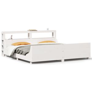 vidaXL Sengeramme med madrass hvit 200x200 cm heltre furu