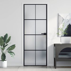 vidaXL Innerd&oslash;r slank svart 76x201,5 cm herdet glass og aluminium