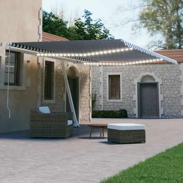 vidaXL Automatisk markise med vindsensor og LED 500x300 cm bl&aring; og hvit