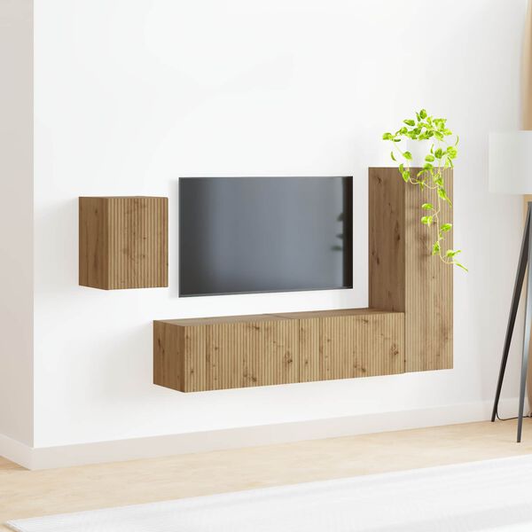 vidaXL TV-benksett Veggmontert 4 pcs Artisan Eik Konstruert tre