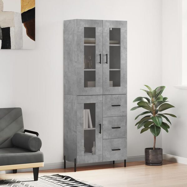 vidaXL Highboard betonggr&aring; 69,5x34x180 cm konstruert tre