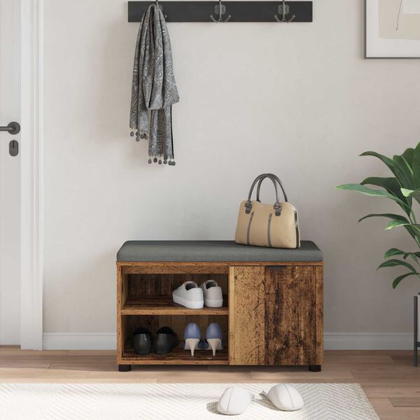 vidaXL Gangbenk med pute Ensfarget Gammelt tre 80 x 38 x 46 cm