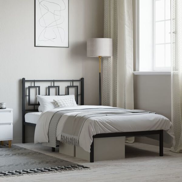 vidaXL Sengeramme i metall med hodegavl svart 90x190 cm