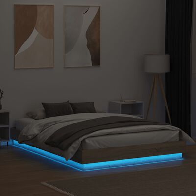 vidaXL Sengeramme med LED-lys sonoma eik 160x200 cm
