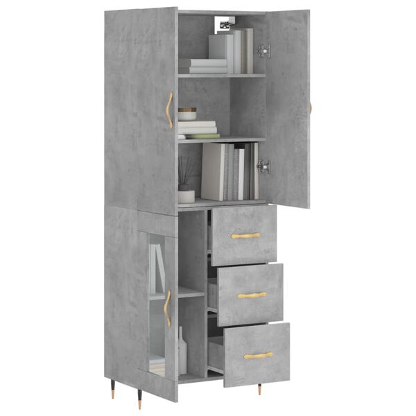 vidaXL Highboard betonggr&aring; 69,5x34x180 cm konstruert tre