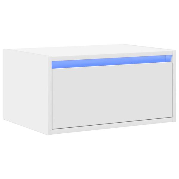 vidaXL Vegghengt nattbord med LED-lys hvit