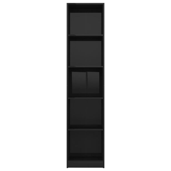 vidaXL Bokhylle 5 nivå høyglans svart 40x24x175 cm konstruert tre