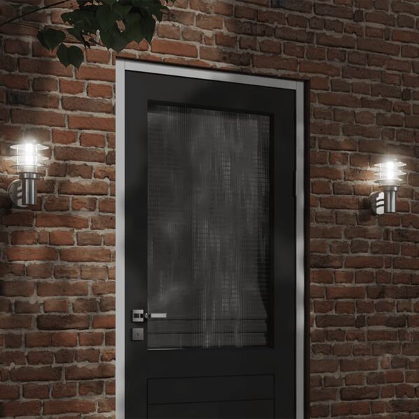 vidaXL Veggmontert utelamper 2 stk s&oslash;lv rustfritt st&aring;l