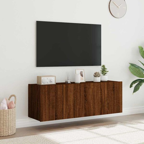 vidaXL Vegghengte TV-benker med LED 2 stk brun eik 60x35x41 cm