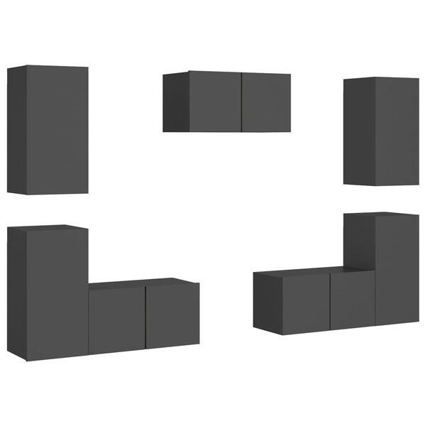 vidaXL TV-benksett 7 deler gr&aring; konstruert tre