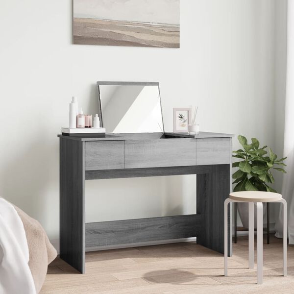 vidaXL Sminkebord med speil gr&aring; sonoma 100x45x76 cm