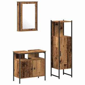 vidaXL Baderomsinnredningssett med d&oslash;r 3 pcs Brun 33 x 33 x 120.5 cm