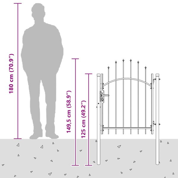 vidaXL Hageport med lås Grå 100 x 100 cm Stål