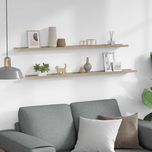 vidaXL Vegghyller 2 stk hvit og sonoma eik 115x9x3 cm