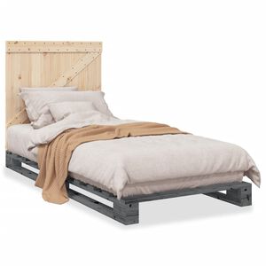 vidaXL Sengeramme med hodegavl gr&aring; 90x200 cm heltre furu