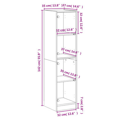 vidaXL Highboard med glassdører hvit 35x37x142 cm