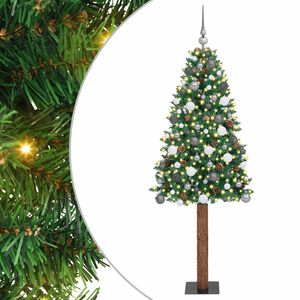 vidaXL Slim juletre med 300 LED gr&oslash;nn 210 cm PVC og Massivt Furu tre