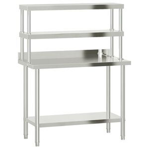 vidaXL Kj&oslash;kkenbenk med overhylle 110x55x150 cm rustfritt st&aring;l
