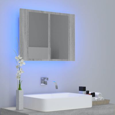 vidaXL Speilskap med LED grå eik 60x12x45 cm konstruert tre