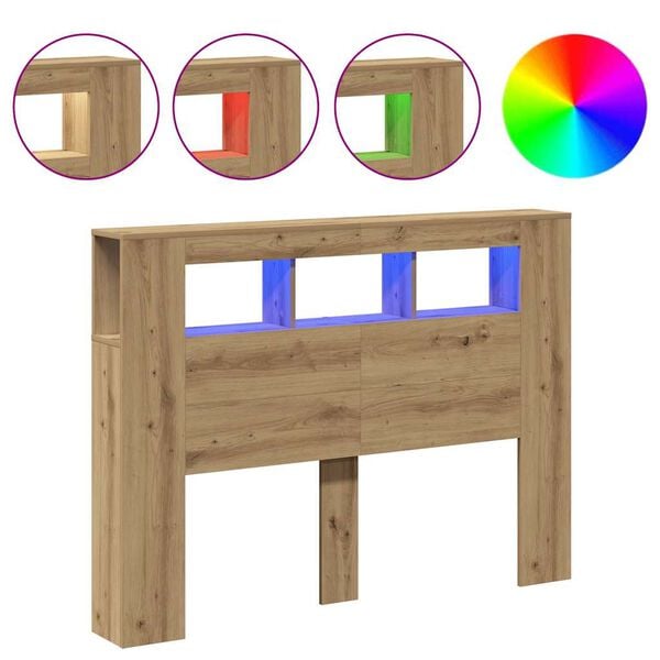 vidaXL Sengegavl med LED artisan eik 140x18,5x103,5 cm konstruert tre