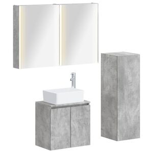 vidaXL Baderomsinnredningssett 4 pcs Betonggr&aring; Konstruert tre og glass