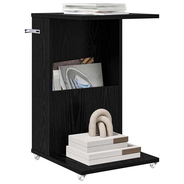 vidaXL Sidetabell med hjul Svart Eik 40 x 35 x 60 cm Konstruert tre