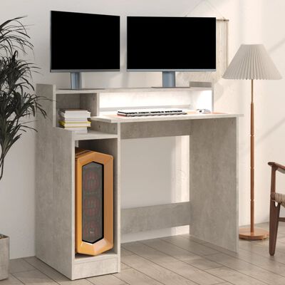 vidaXL Skrivebord med LED-lys betonggrå 97x45x90 cm konstruert tre
