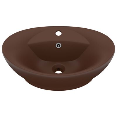vidaXL Luksuriøs servant overløp oval mørkebrun 58,5x39 cm keramisk