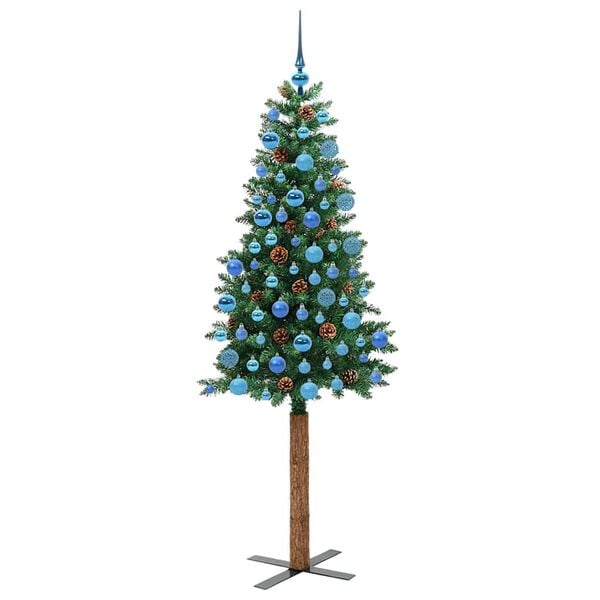 vidaXL Slim juletre med 300 LED grønn 180 cm PVC og Massivt Furu tre