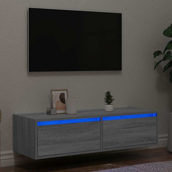 vidaXL TV-benk med LED-lys gr&aring; sonoma 100X35,5x25 cm