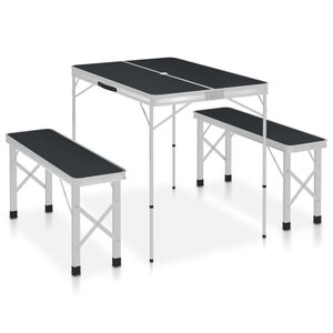 vidaXL Sammenleggbart campingbord med 2 benker aluminium gr&aring;