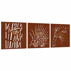 vidaXL Veggdekorasjoner til hage 3 stk 55x55 cm cortenst&aring;l gressdesign