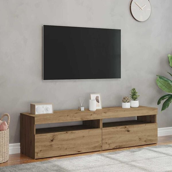vidaXL TV-benk med LED-lys 2 stk artisan eik konstruert tre