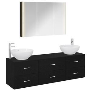 vidaXL Baderomsinnredningssett 4 pcs Svart eik Konstruert tre og glass