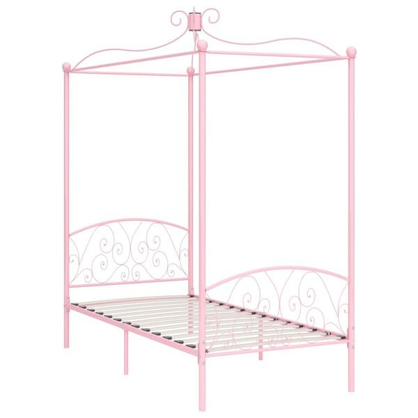 vidaXL Himmelsengeramme rosa metall 90x200 cm