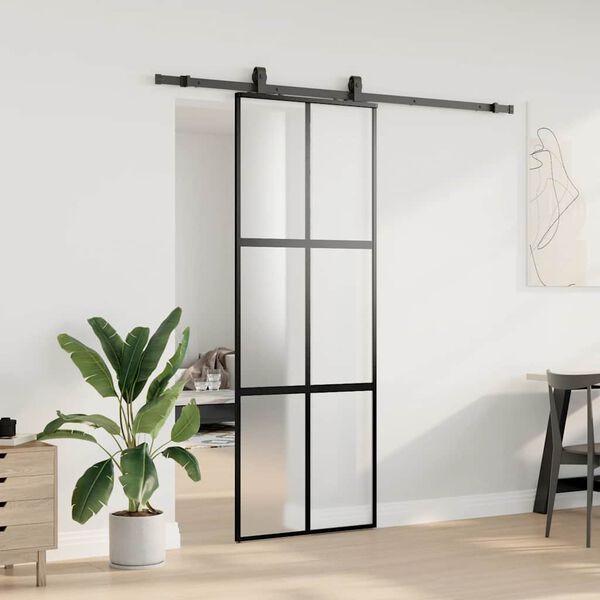 vidaXL Skyved&oslash;r med monteringssett svart 76x205 cm herdet glass